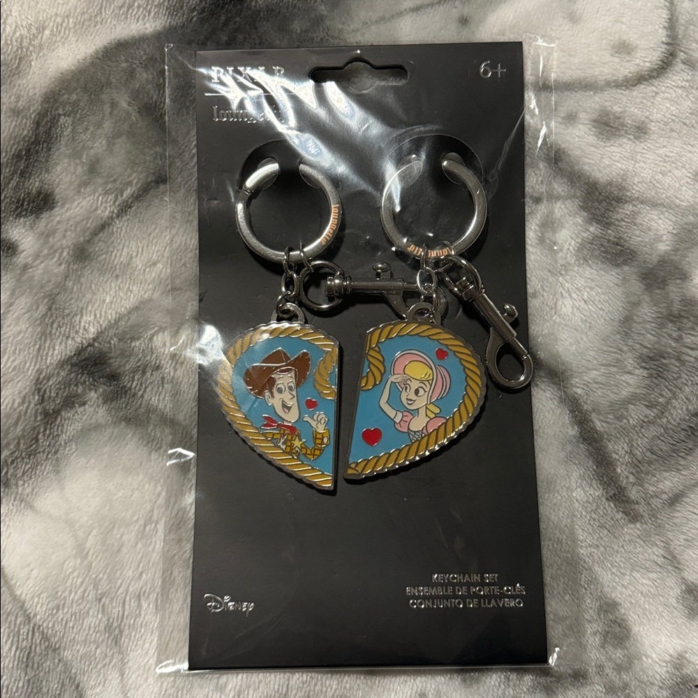 NWT Disney Pixar Loungefly Toy Story Woody and Bo Peep Heart Keychain Set
